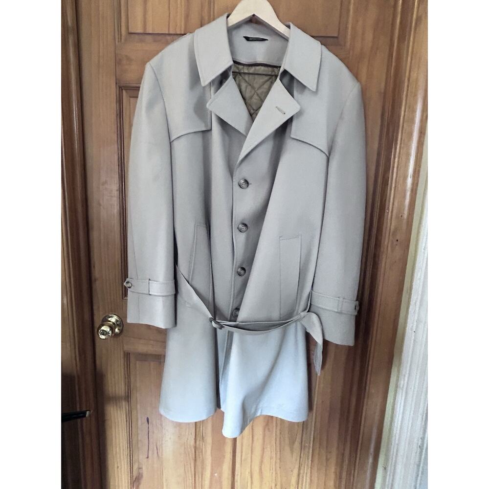 VTG Foreman Clark Mens Trench Coat 50 3XL Beige Tan Khaki Lining Belt
